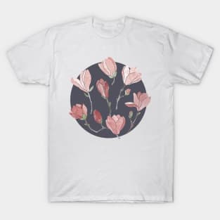 Magnolia flowers on grey T-Shirt